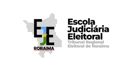 A imagem é um logotipo estilizado com um mapa do estado brasileiro de Roraima em um fundo cinza ...