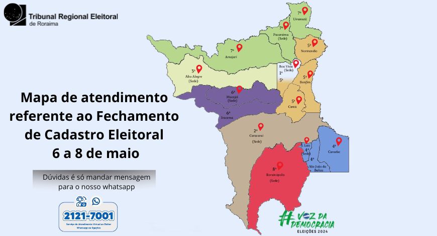 Foto: Ascom/Mapa de atendimento referente ao Fechamento de Cadastro Eleitoral/05.05.2024