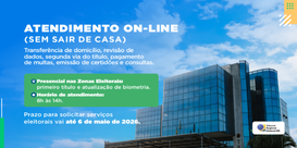Card informativo do Tribunal Regional Eleitoral de Roraima sobre atendimento on-line, com texto ...