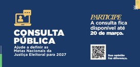 Um banner em fundo azul escuro divulga uma Consulta Pública da Justiça Eleitoral. À esquerda, há...