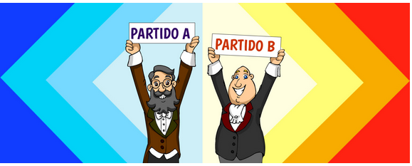 Imagem de 2 homens segurando placas escrito Partida A e Partido B