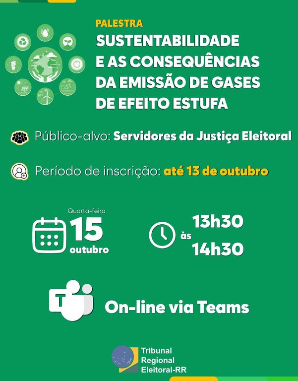Palestra Sustentabilidade e as Consequências da Emissão de Gases de Efeito Estufa #ParaTodosVerem | #ParaCegoVer | #Acessibilidade - Card com fundo verde. No topo, o título: “Pal...