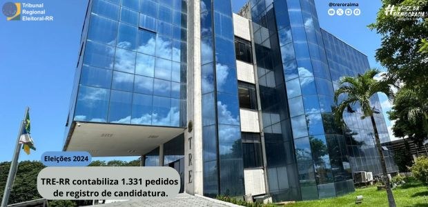 Registro de Candidaturas #pracegover #pratodomundover #acessibilidade - Fachada da Sede do TRE de Roraima. No canto super...