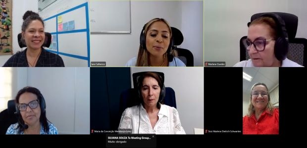 TRE-RR - Acessibilidade e inclusão na Justiça Eleitoral A imagem mostra uma captura de tela de uma videoconferência com seis pessoas distribuídas em dua...