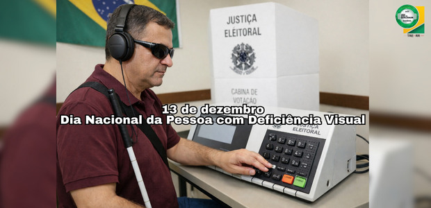 TRE-RR- Dia Nacional da Pessoa com Deficiência Visual Homem com deficiência visual utiliza fones de ouvido e óculos escuros enquanto vota em uma urna ...