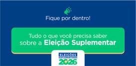 Card informativo com fundo azul. No topo, há um ícone de sino e a frase “Fique por dentro!”. Ao ...